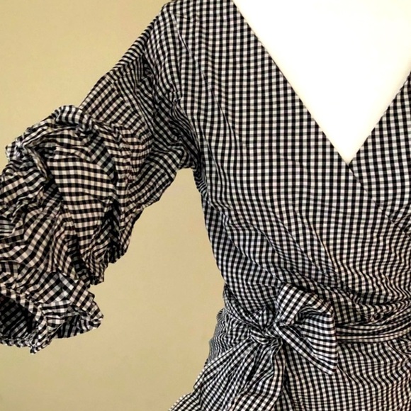 BLOUSE WRAP AROUND GINGNAM PATTERN SIZE S - Picture 3 of 3
